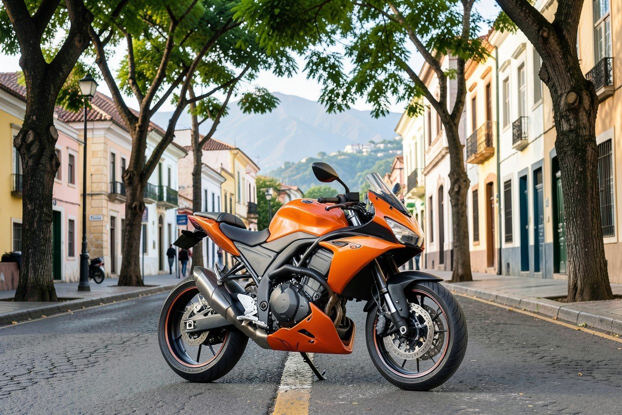 Motocicleta lista para recorrer una calle de Bogotá